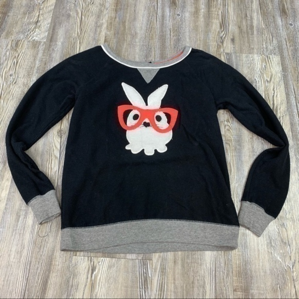 Kensie Black White Coral Bunny Embellished Top SZS